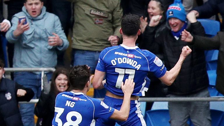 Callum O'Dowda celebrates his winner for Cardiff