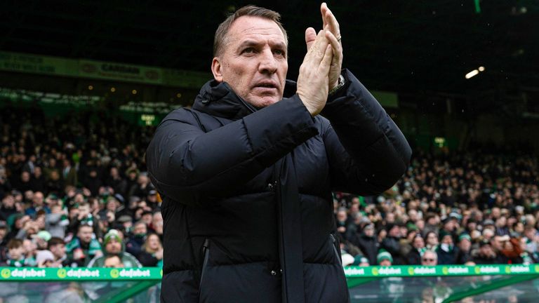 GLASGOW, SCOTLAND - MARCH 10: Celtic Manager Brendan Rodgers during a Scottish Cup Quarter Final match between Celtic and Livingston at Celtic Park, on March 10, 2024, in Glasgow, Scotland. (Photo by Craig Foy / SNS Group)
