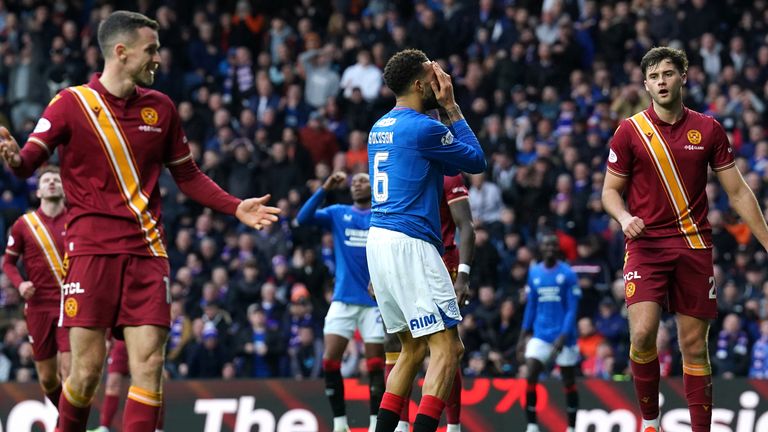 Conor Goldson looks aghast as Rangers are stunned by Motherwell