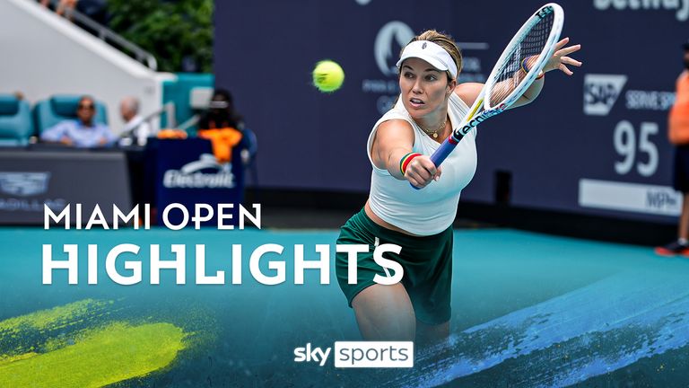 Danielle Collins returns against Caroline Garcia in the Miami Open quarter-finals.