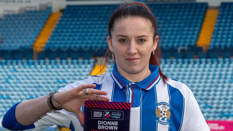 Dionne Brown accepts the Parks Motor Group SWPL 2 Player of the Month Award for February 2024. Rugby Park, Kilmarnock, 03/03/2024. Image Credit: Colin Poultney/SWPL