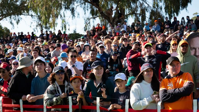 MELBOURNE, AUSTRALIA - APRIL 02: Formula 1 fans watch on during The Australian Formula One Grand Prix Race on April 02, 2023, at The Melbourne Grand Prix Circuit in Albert Park, Australia. (Photo by Dave Hewison/Speed Media/Icon Sportswire) (Icon Sportswire via AP Images)