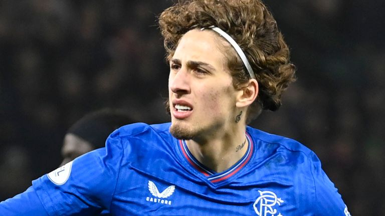 EDINBURGH, SCOTLAND - MARCH 10: Rangers' Fabio Silva celebrates after making it 2-0 during a Scottish Cup Quarter Final match between Hibernian and Rangers at Easter Road Stadium, on March 10, 2024, in Edinburgh, Scotland. (Photo by Rob Casey / SNS Group)