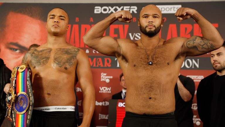 BEN SHALOM BOXXER BAD BLOOD FIGHT WEEK.THE O2 LONDON.FABIO WARDLEY V FRAZER CLARKE.PIC LAWRENCE LUSTIG/BOXXER.(PICS FREE FOR EDITORIAL USE ONLY).INTERCONTINENTAL HOTEL LONDON 30/03/2024 .WEIGH IN.BRITISH & COMMONWEALTH HEAVYWEIGHT CHAMPIONSHIP.FABIO WARDLEY V FRAZER CLARKE