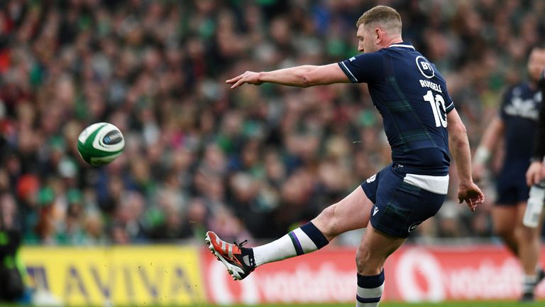 Scotland fly-half Finn Russell kicked the opening points of the contest in Dublin 