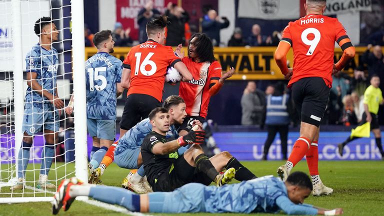 Luton Town's Tahith Chong after scoring their first goal against Aston Villa