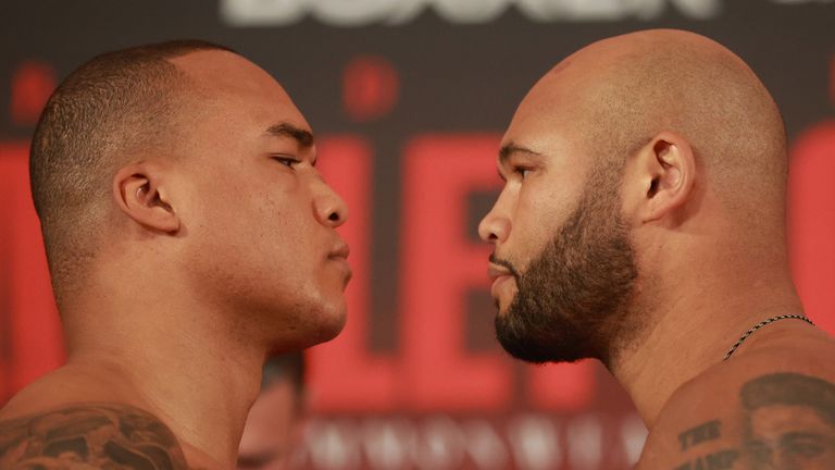 BEN SHALOM BOXXER BAD BLOOD FIGHT WEEK.THE O2 LONDON.FABIO WARDLEY V FRAZER CLARKE.PIC LAWRENCE LUSTIG/BOXXER.(PICS FREE FOR EDITORIAL USE ONLY).INTERCONTINENTAL HOTEL LONDON 30/03/2024 .WEIGH IN.BRITISH & COMMONWEALTH HEAVYWEIGHT CHAMPIONSHIP.FABIO WARDLEY V FRAZER CLARKE