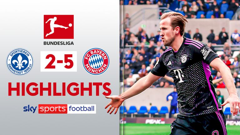 Highlights of Bayern Munich&#39;s win over Darmstadt as Kane breaks the Bundesliga record for most goals for a player in their debut season.
