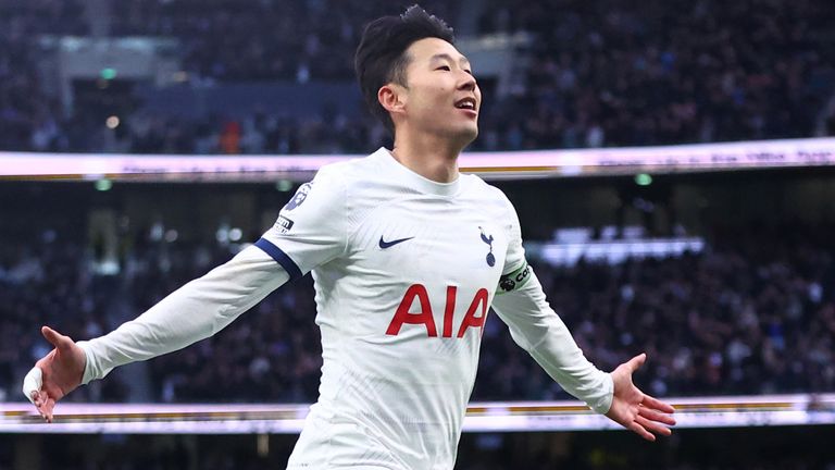 Heung-Min Son wheels away after scoring Spurs' third goal against Crystal Palace