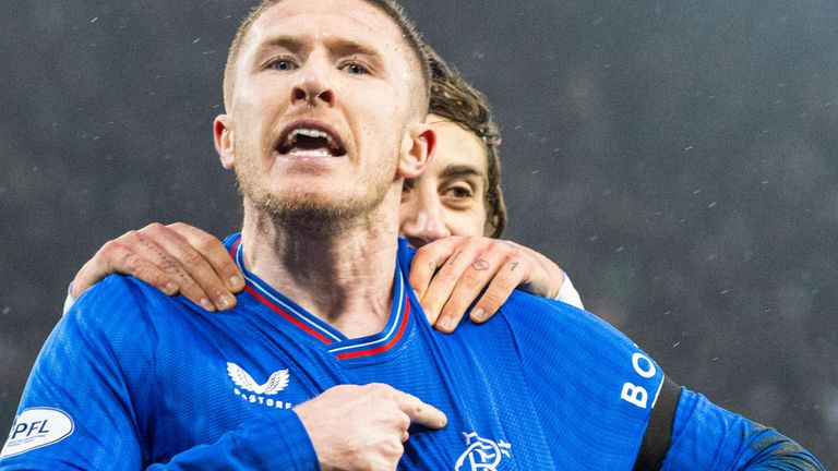 EDINBURGH, SCOTLAND - MARCH 10: John Lundstram of Rangers celebrates after scoring 1-0 during a Scottish Cup quarterfinal match between Hibernian and Rangers at Easter Road Stadium in Edinburgh, Scotland on March 10, 2024.  (Photo by Paul Devlin / SNS Group)