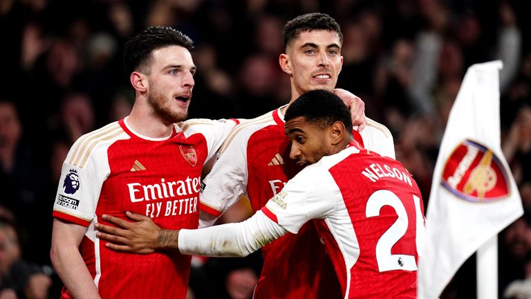 Arsenal's Kai Havertz (right) celebrates scoring their side's second goal of the game
