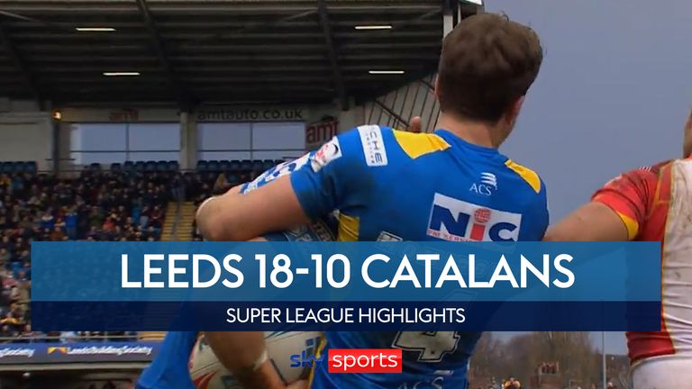 Screengrab from Leeds Rhinos vs Catalans Dragons in the Super League on 2 March 2024.