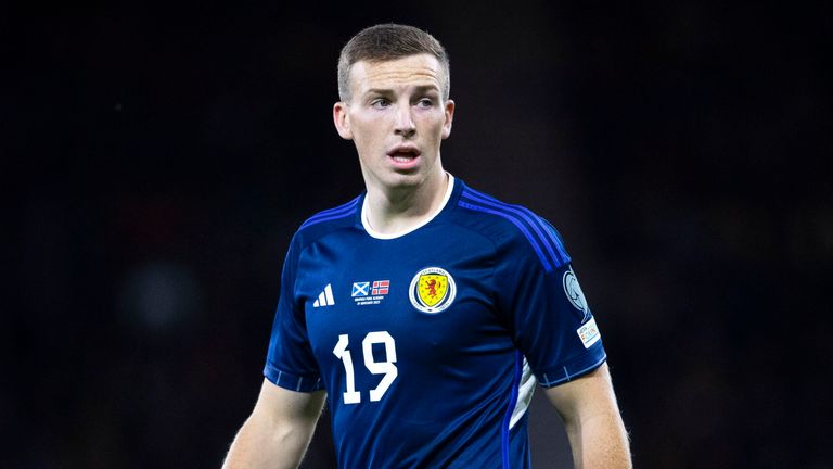 GLASGOW, SCOTLAND - NOVEMBER 19: Lewis Ferguson in action for Scotland during a UEFA Euro 2024 Qualifier between Scotland and Norway at Hampden Park, on November 19, 2023, in Glasgow, Scotland. (Photo by Alan Harvey / SNS Group)