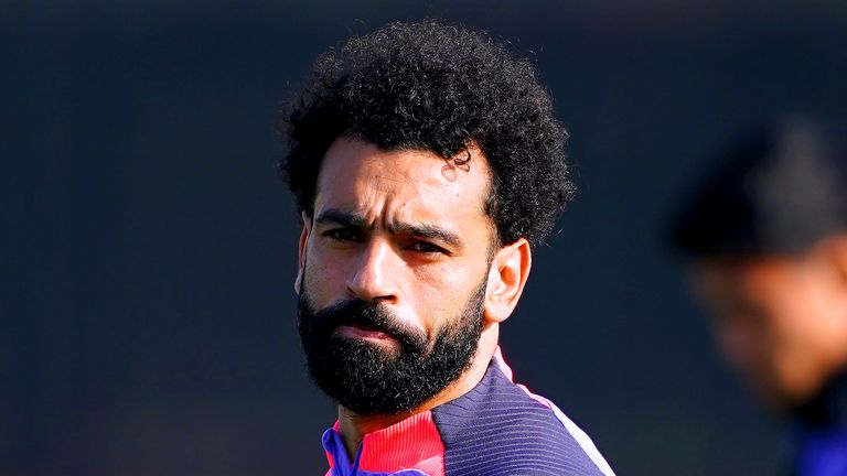 Liverpool's Mohamed Salah during a training session at the AXA Training Centre, Liverpool. Picture date: Wednesday March 6, 2024.