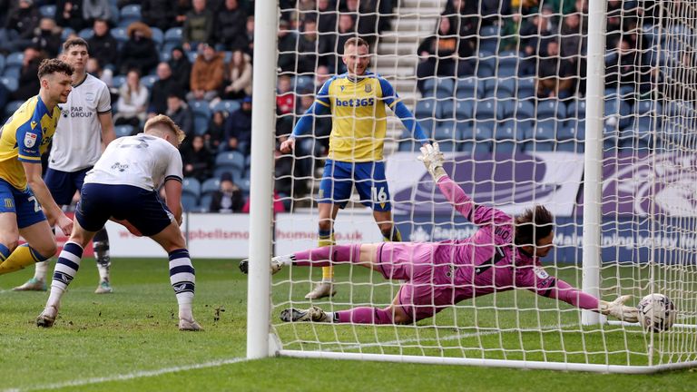 Luke McNally of Stoke City scores his teams second goal of the gam