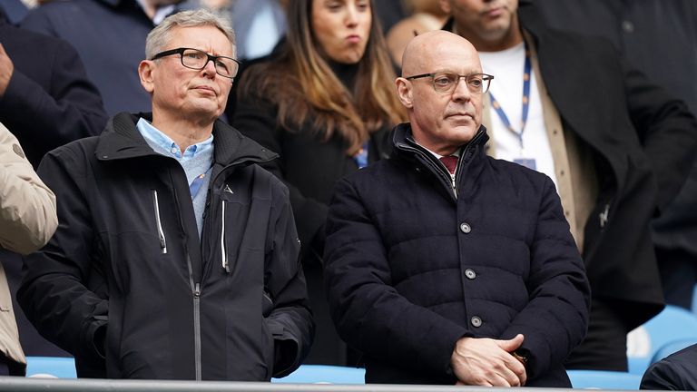 Sir David Brailsford (right) was in attendance on Sunday