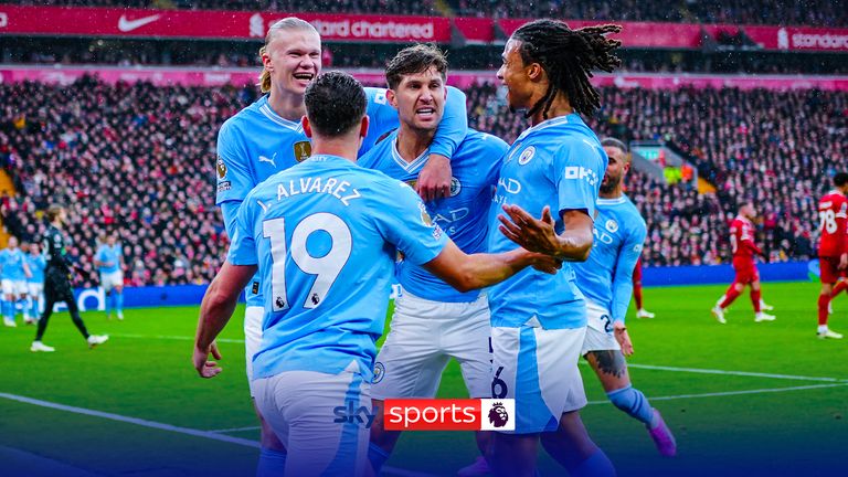 John Stones celebrates his goal for Manchester City against Liverpool
