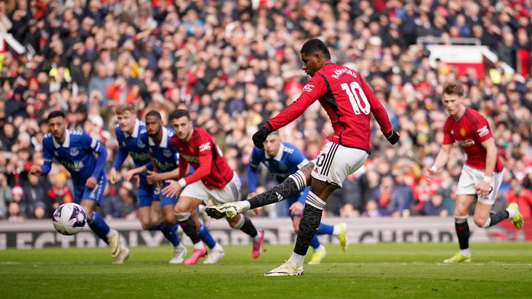 Manchester United's Marcus Rashford scores his side's second goal from the penalty spot