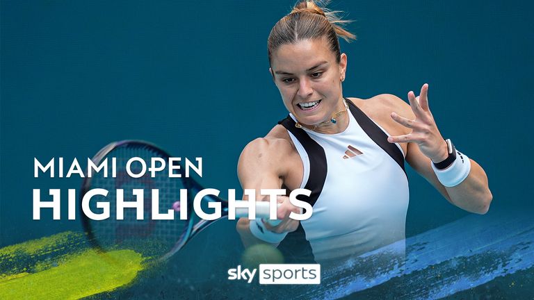 Maria Sakkari returns a ball from Yue Yuan in their women&#39;s second round match at the Miami Open