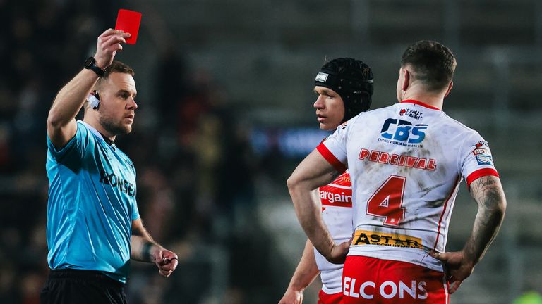 Mark Percival was shown a red card three minutes into the second half for St Helens