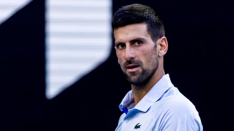 MELBOURNE, VIC - JANUARY 23: Novak Djokovic of Serbia in action during the Quarterfinals of the 2024 Australian Open on January 23 2024, at Melbourne Park in Melbourne, Australia. (Photo by Jason Heidrich/Icon Sportswire) (Icon Sportswire via AP Images)