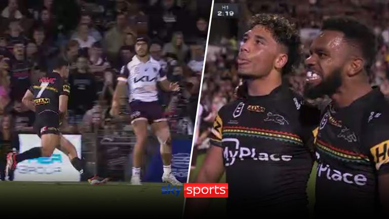 A look at Nathan Cleary's sensational assist for Izack Tago as the Penrith Panthers cruised to an easy win against the Brisbane Broncos. 