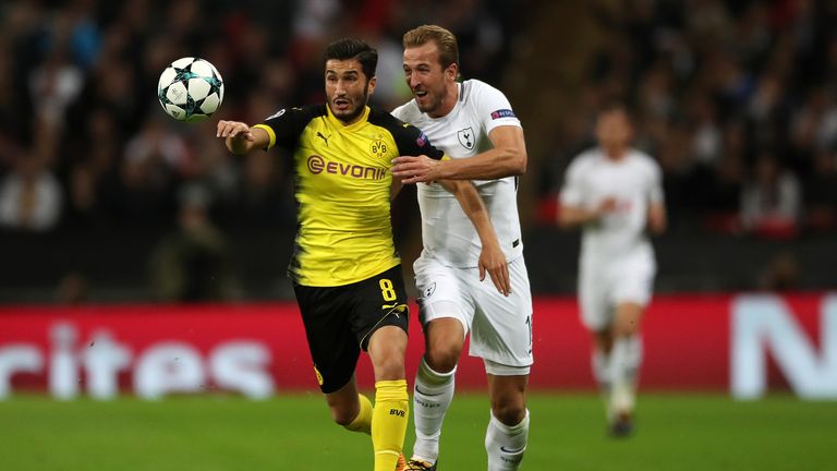 Nuri Sahin up against Tottenham's Harry Kane when playing for Borussia Dortmund
