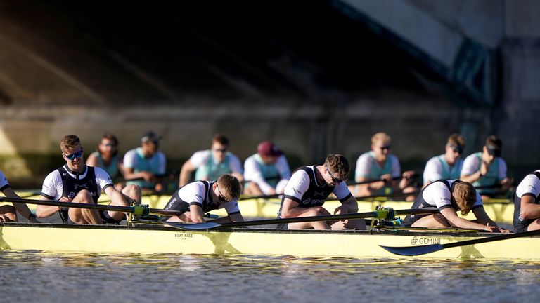 The Oxford men's team appear dejected after losing the 2024 Boat Race to Cambridge