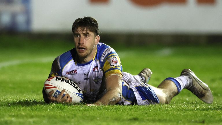 Leeds Rhinos' Paul Momirovski scores his side's second try of the game during the Betfred Super League match at the Mend-A-Hose Jungle, Castleford. Picture date: Thursday March 28, 2024.