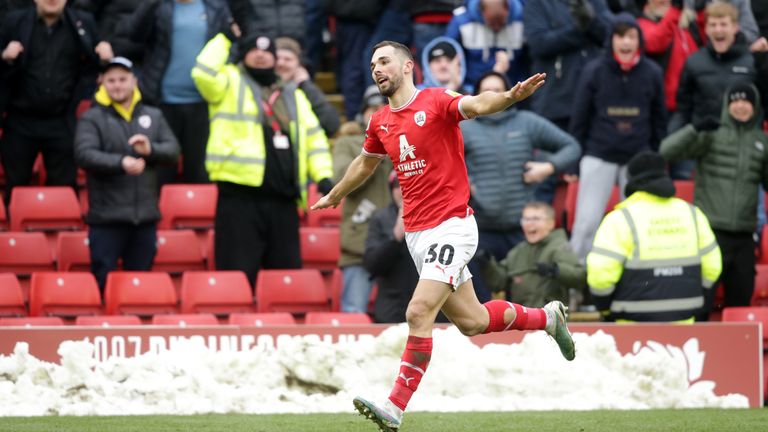Barnsley's Adam Phillips celebrates scoring during a Sky Bet League One match.