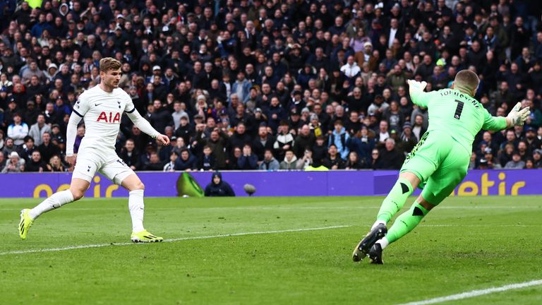 Timo Werner scores Spurs' equaliser against Crystal Palace