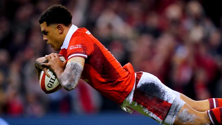 Wales v France - Guinness Six Nations - Principality Stadium
Wales' Rio Dyer scores their side's first try during the Guinness Six Nations match at the Principality Stadium, Cardiff. Picture date: Sunday March 10, 2024.