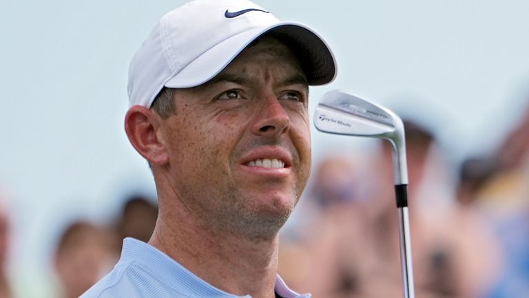 Rory McIlroy, of Northern Ireland, watches his shot on the third hole during the second round of The Players Championship golf tournament Friday, March 15, 2024, in Ponte Vedra Beach, Fla. (AP Photo/Marta Lavandier)