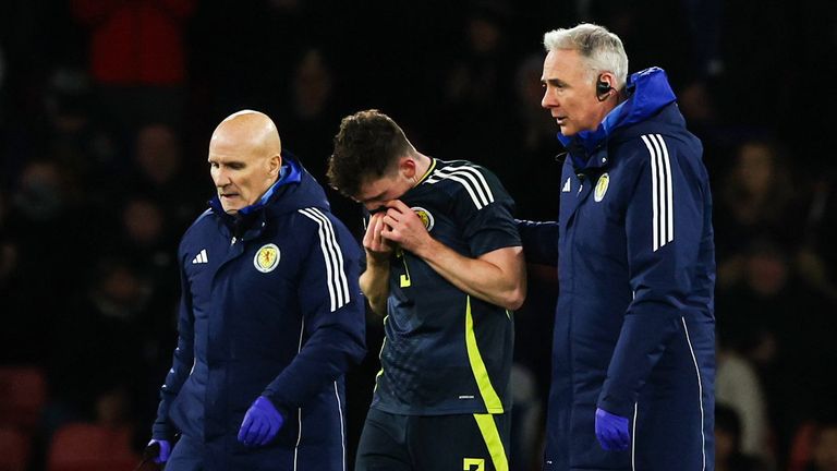 Scotland captain Andy Robertson was forced off with an ankle injury