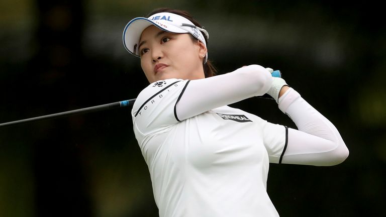 So Yeon Ryu of South Korea plays a shot from the second tee during her final round at the Women's World Championship golf tournament at Sentosa Golf Club in Singapore, Sunday, March 6, 2022. (AP Photo/Paul Miller)