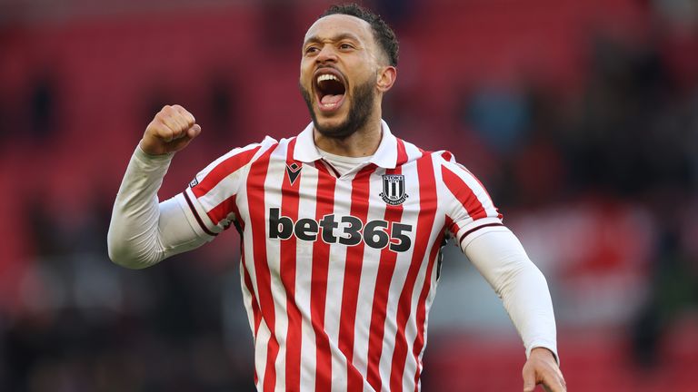 Lewis Baker celebrates after scoring for Stoke against Middlesbrough