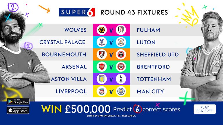 The Super 6 March Rollover continues with a £500,000 jackpot. Play for free, entries by 3pm Saturday.