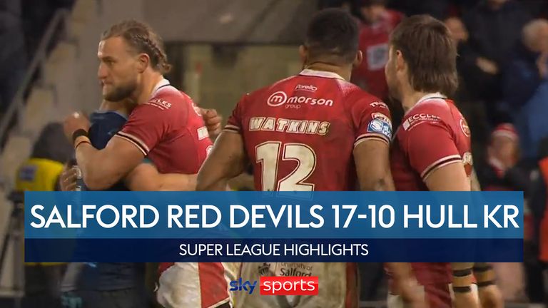 Screengrab from Salford Red Devils versus Hull KR in Super League on 2 March 2024.