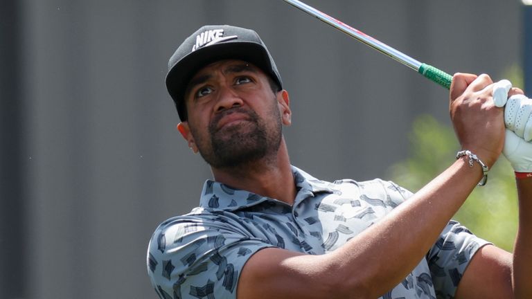 HOUSTON, TX - MARCH 29: Tony Finau (USA) watches his tee shot on 9 during Round 2 of the PGA Texas Children's Houston Open at Memorial Park Golf Course on March 29, 2024 in Houston, Texas. (Photo by Leslie Plaza Johnson/Icon Sportswire) (Icon Sportswire via AP Images)