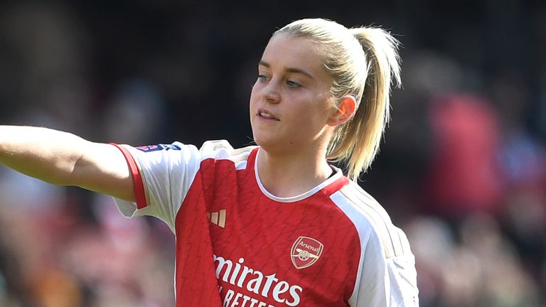 Goalscorer Alessia Russo pictured during Arsenal&#39;s WSL clash with Spurs