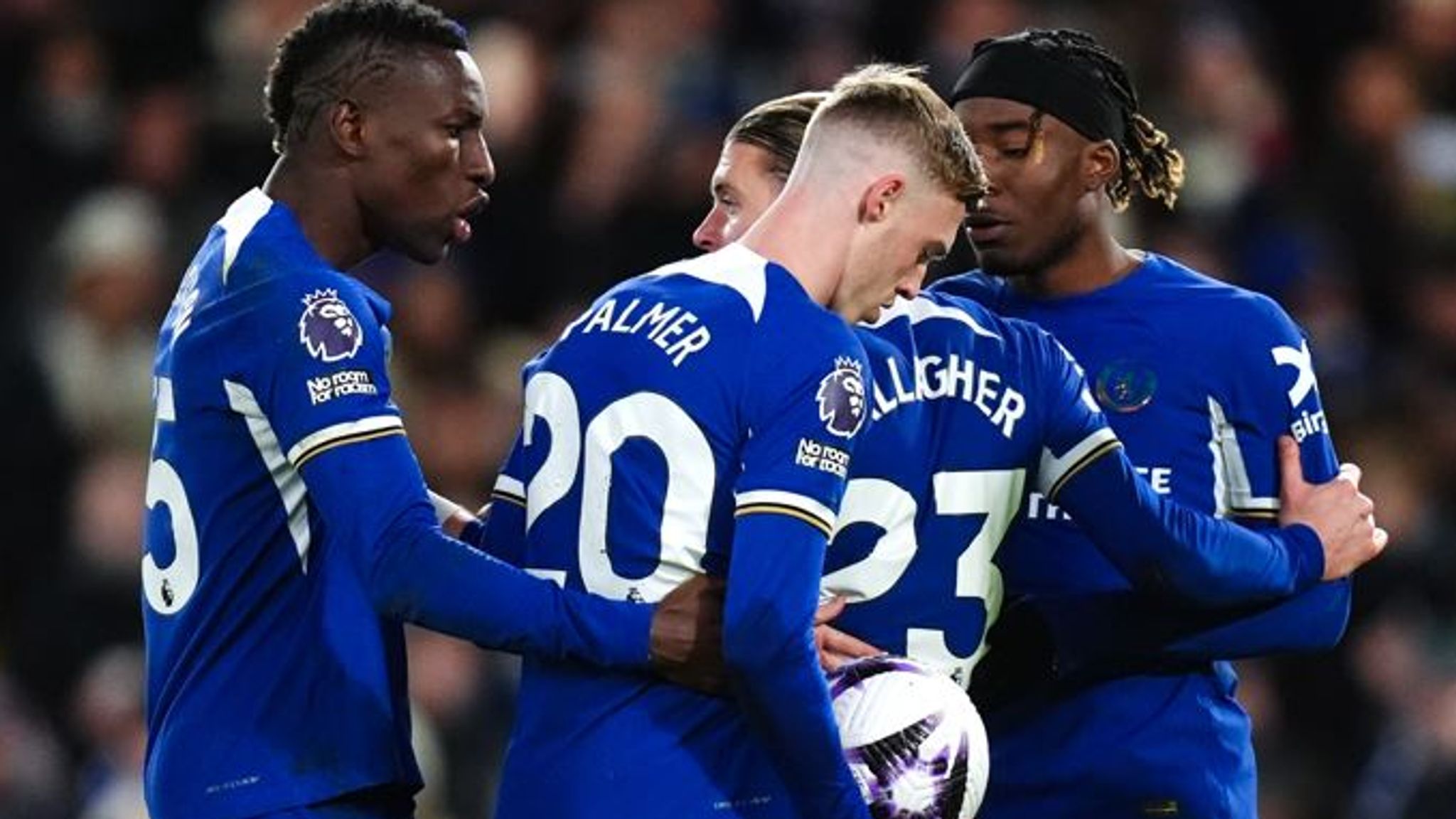 There was a penalty row between team mates as Cole Palmer secured the fifth for Chelsea against Everton in the Premier League