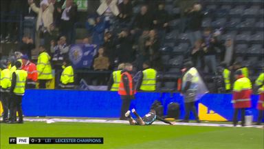 Vardy's sensational diving celebration after Leicester crowned champions!