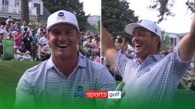 DeChambeau finds water and then incredibly slam dunks it for par!