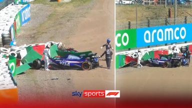 Huge crash between Ricciardo and Albon in opening lap sees early red flag