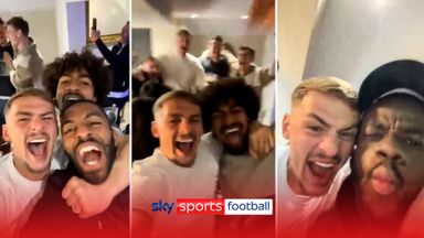 Leicester players celebrate at home as Premier League return is sealed