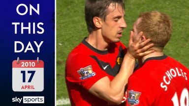 OTD: Neville kisses Scholes after his Manchester derby winner!