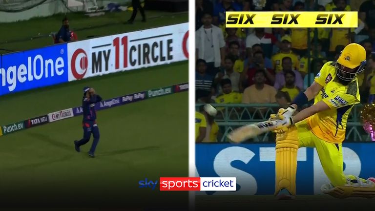 Moeen Ali goes big with three sixes in a row for the Chennai Super Kings before being caught out against the Lucknow Super Giants