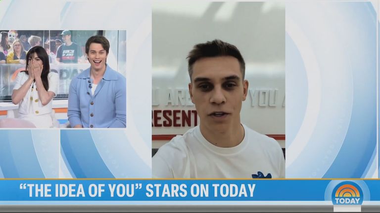 Actors Anne Hathaway and Nicholas Galitzine went for celebrating Leandro Trossard&#39;s goal during an interview. While the pair were on NBC&#39;s Today on Monday 29 April when they got a bit of a surprise.