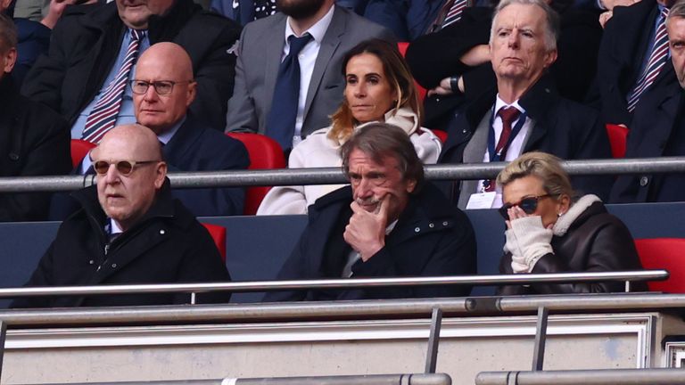 Avram Glazer and Sir Jim Ratcliffe pictured during the FA Cup semi final at Wembley Stadium