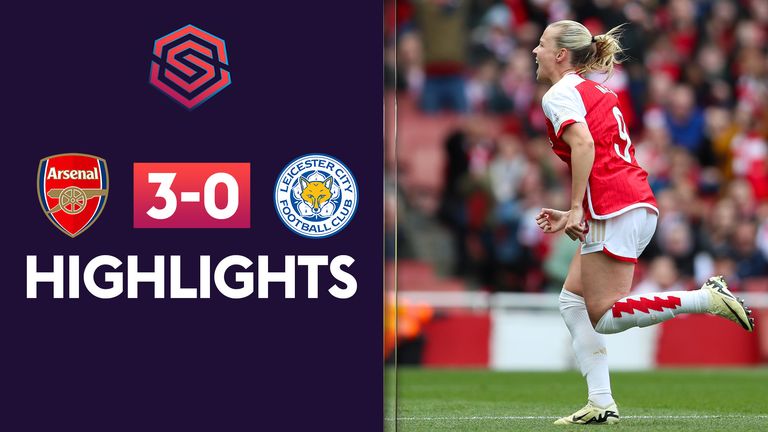 Watch highlights of the Women's Super League match between Arsenal and Leicester.